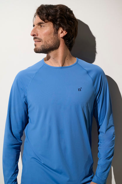 T-shirt anti-UV bleu pour homme, léger et respirant, idéal pour les activités de plein air, protection UPF 50+.