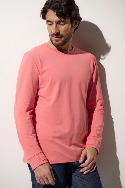 T-shirt anti-UV à manches longues pour homme, couleur corail, léger, respirant, UPF 50+ pour protection solaire quotidienne.