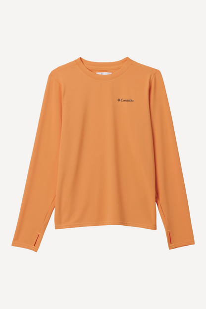 T-shirt anti-UV orange UPF50+ pour enfant, léger et respirant, idéal pour les activités en plein air.